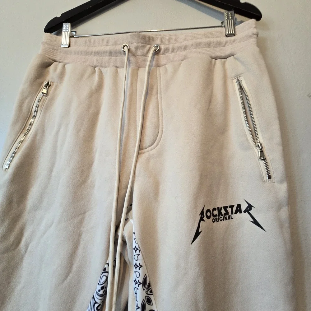 Rockstar Original Everest Sweatpants Mens XL Beige Floral Inset 32